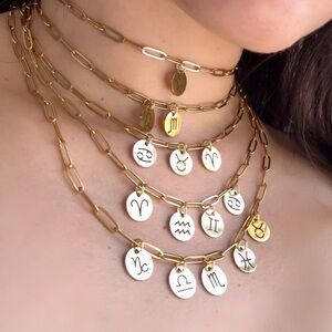 Custom Multi Zodiac Charm Necklace 18K Gold Plated Layer Jewelry for Women
